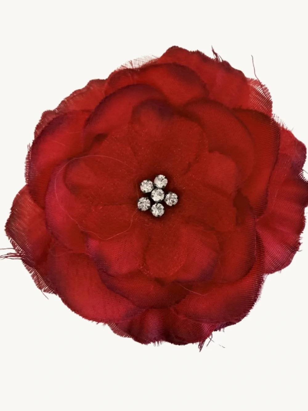 Red Fabric Flower Hair Clip Rhinestone Center Floral Hair Accessory